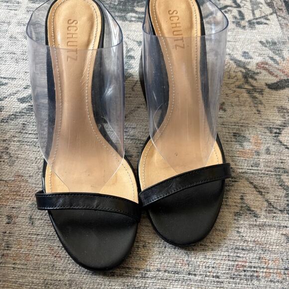 Schutz Clear Chunky Block Heels - Women's Size 8 - Picture 5 of 7